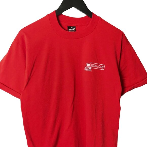 Monu-Cad T Shirt Vintage 90s Adult Red Large L Computer Applications USA 50/50 - Picture 2 of 16
